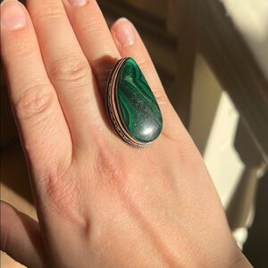 Large Sterling Silver and Malachite Raindrop ring size 7